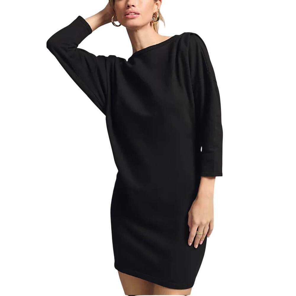 NWT Anthropologie T.La Dolman Black Mini Dress Ruched Shoulders Women’s Size S